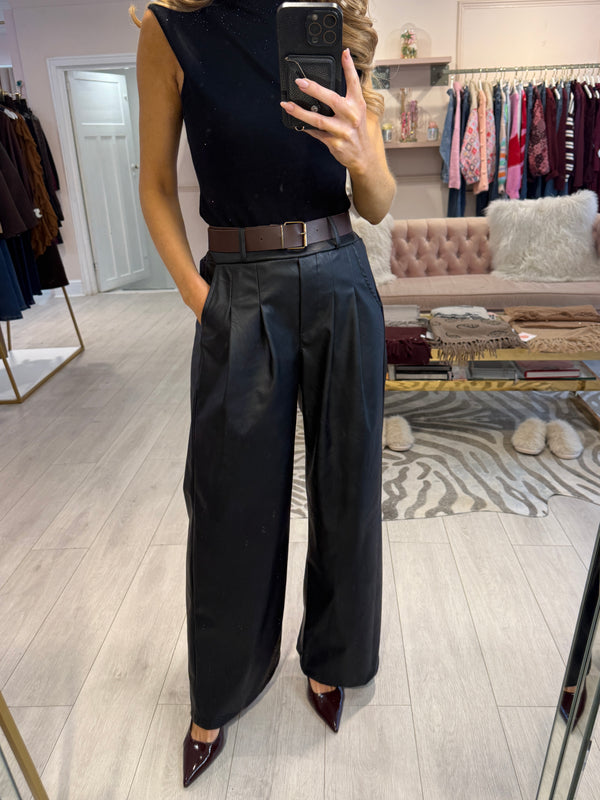 CODIE FAUX LEATHER TROUSERS BLACK