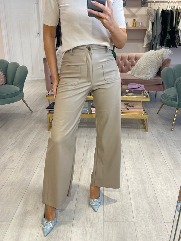 REGAN BEIGE FAUX LEATHER TROUSER