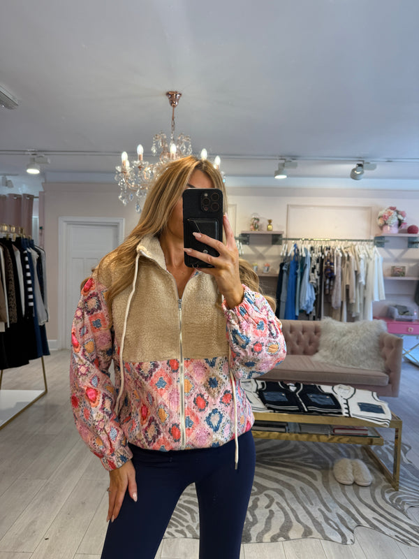 TIA TEDDY PRINTED ZIP UP JACKET