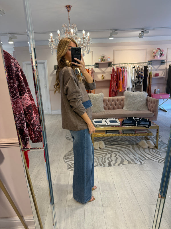 TAYLOR DENIM TRIM CARDIGAN COCOA
