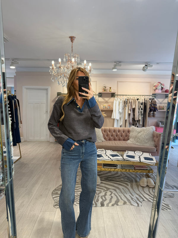 RIRI DENIM TRIM JUMPER DARK GREY