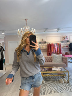 ANGIE DENIM COLLARED KNIT GREY