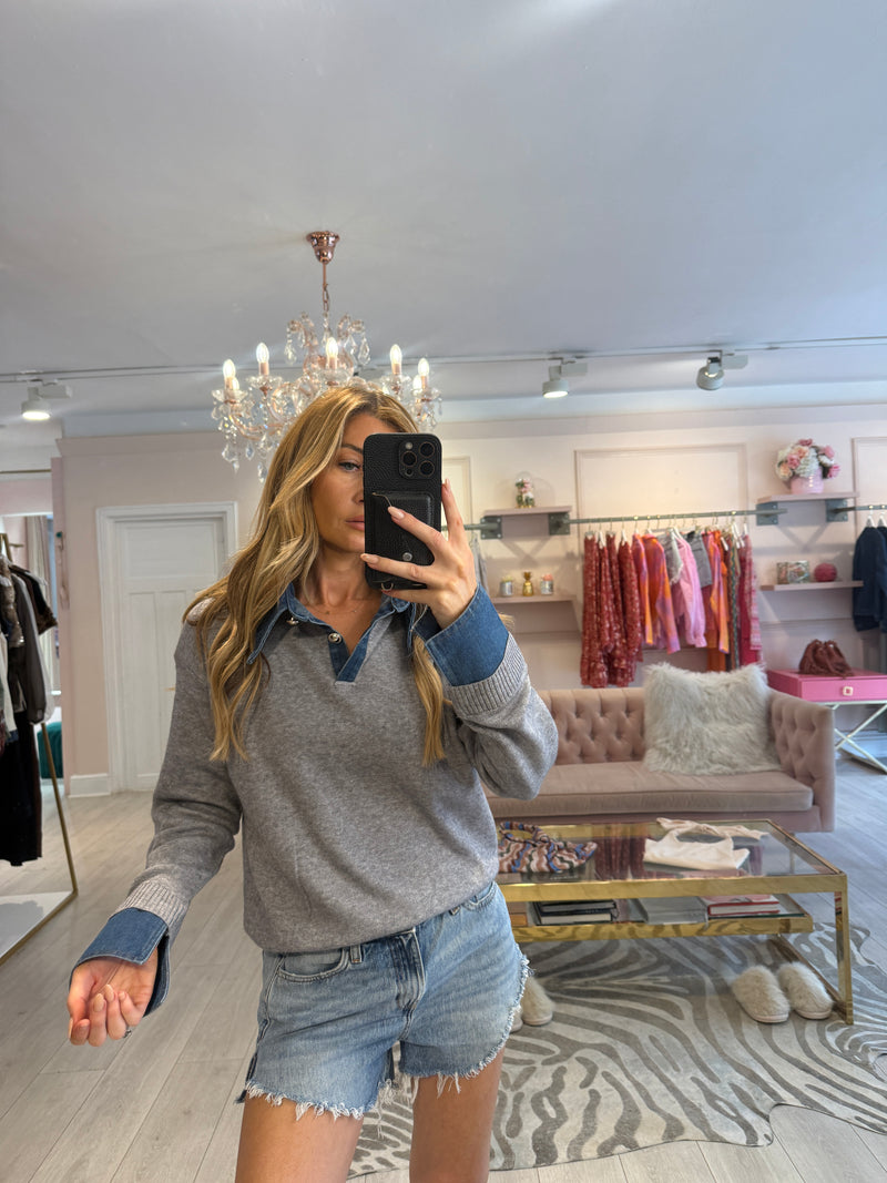 ANGIE DENIM COLLARED KNIT GREY