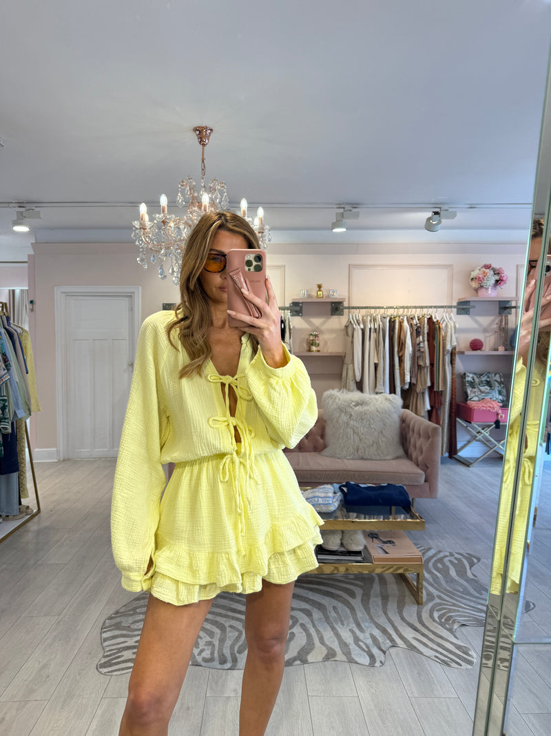 LYLA TRIPLE TIE CHEESECLOTH PLAYSUIT LEMON