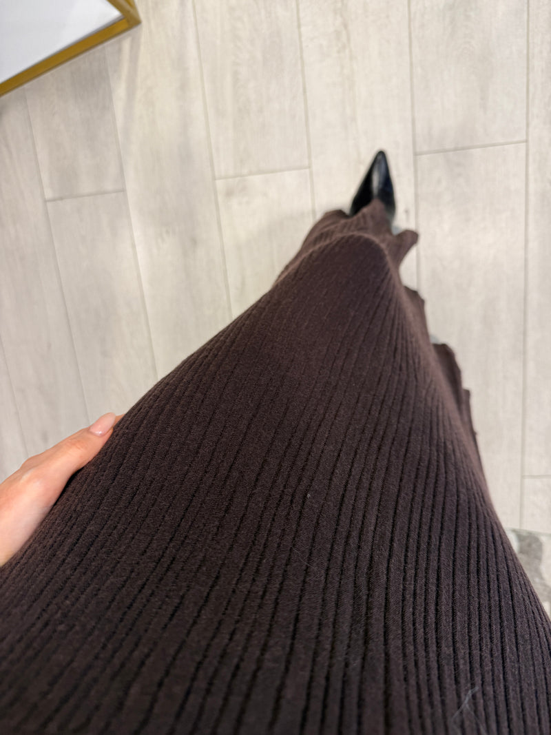 SASHA RIB KNIT MAXI SKIRT BROWN