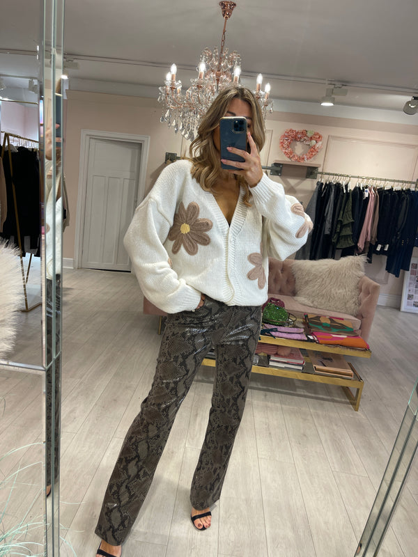 FIFI FLOWER EMB CARDIGAN CREAM/BEIGE