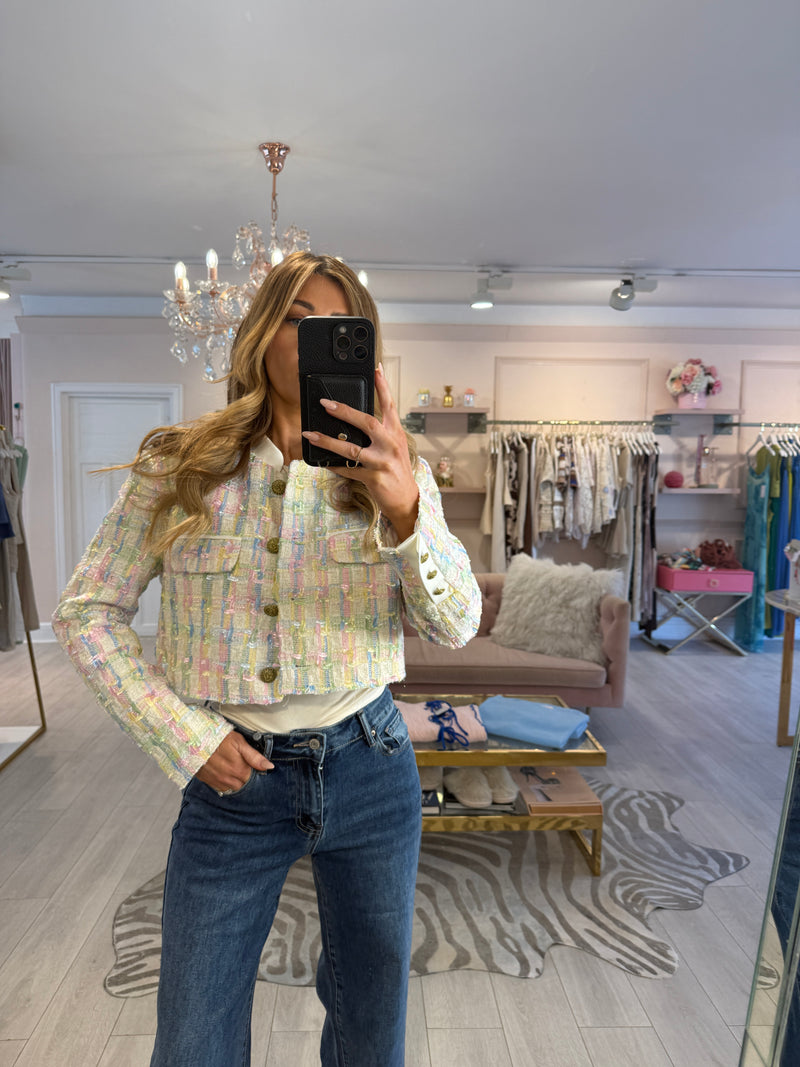 CHLOE PASTELS TWEED BOX BLAZER