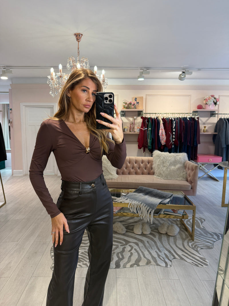 FRONT KNOT BODYSUIT BROWN