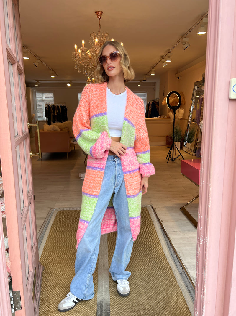 EADIE NEON BALLOON SLEEVE KNIT MAXI CARDI