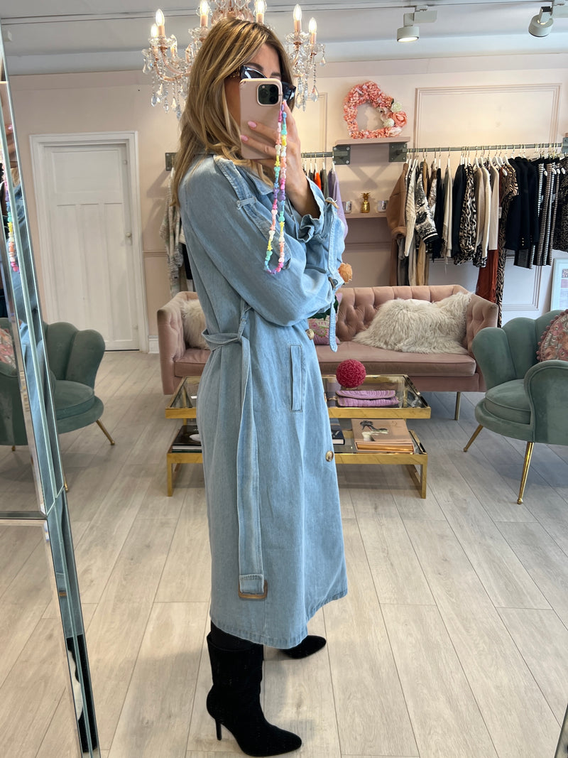 KARINA DENIM DOUBLE BREASTED TRENCH COAT