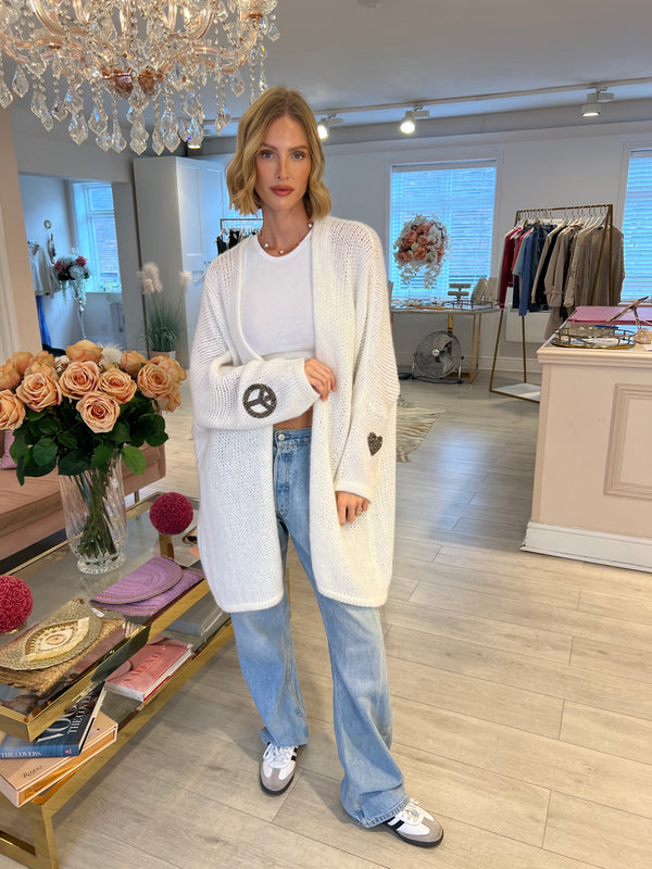 CREAM KNITTED PEACE&LOVE CARDIGAN