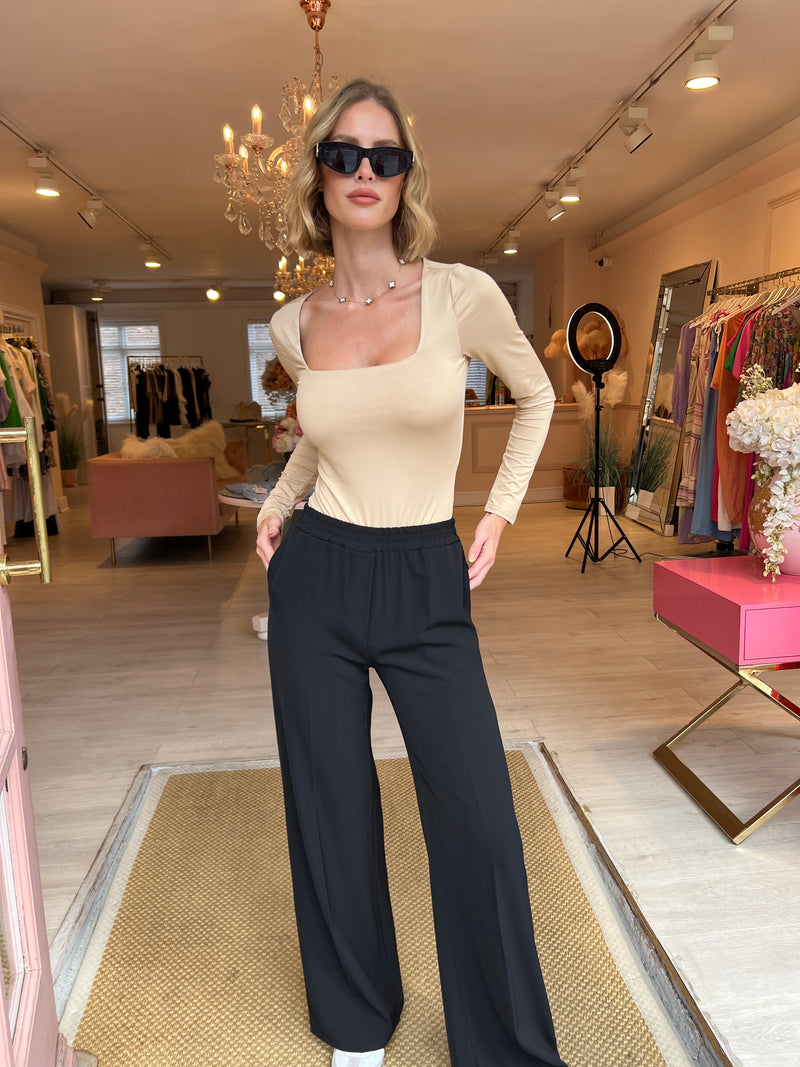 BEIGE STRETCH LONG SLEEVED BODYSUIT