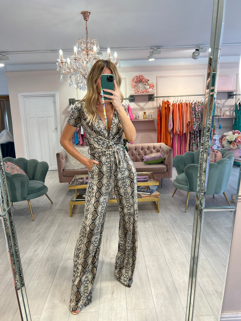 GINA SNAKE PRINT SHORT SLEEVE JUMPSUIT