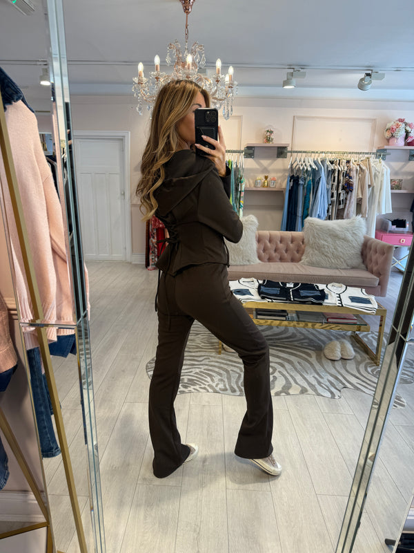 SHELLY HOODY & FLARE SET BROWN