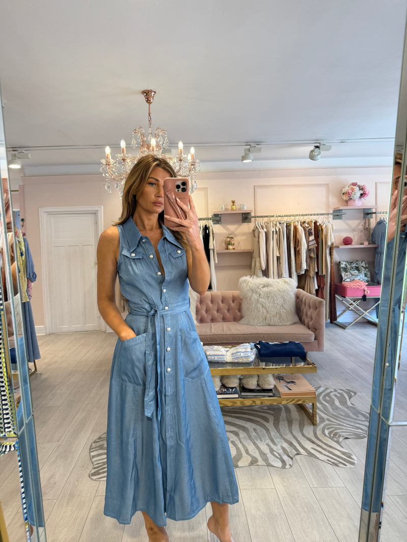 ADRIANNA DENIM LOOK COLLARED DRESS