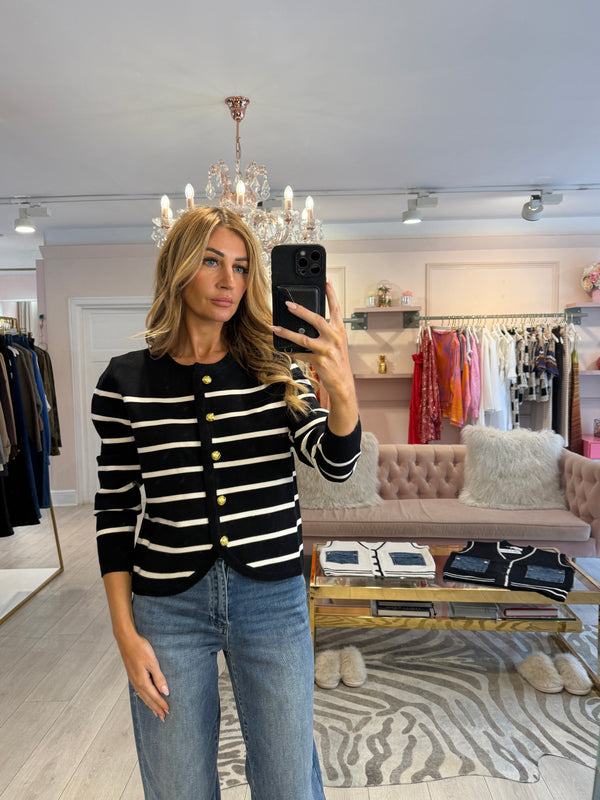 LOLA STRIPED KNIT CARDIGAN BLACK
