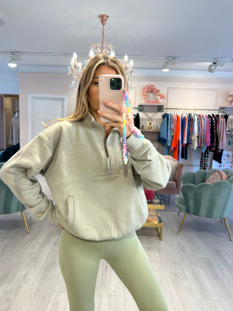 SANTA MONICA HALF ZIP SWEATSHIRT SAGE