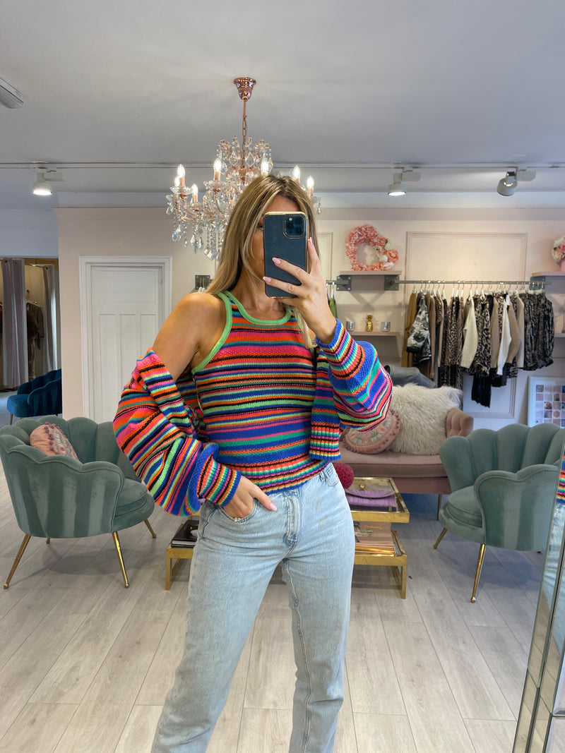TRIXIE MULTI COLOUR KNIT CARDIGAN TANK SET GREEN TRIM