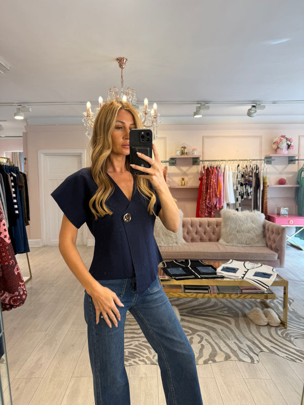 CHARLOTTE KNIT ASYMMETRIC CARDIGAN NAVY