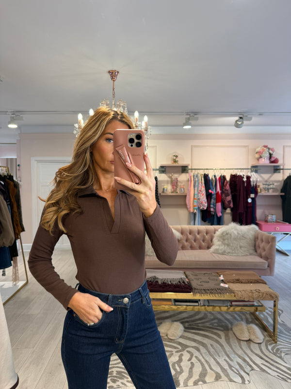 AMY RIBBED LONG SLEEVE BODY BROWN