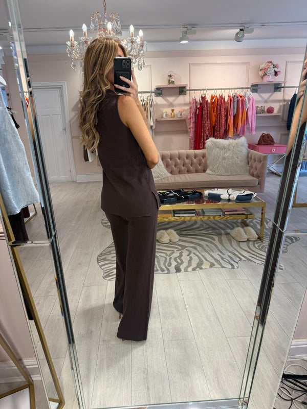 ALBA KNIT SLEEVELESS TROUSER SET COCOA