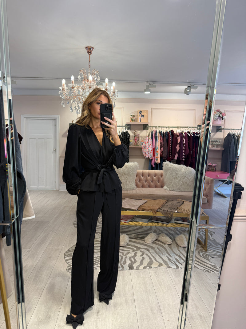 HOPE DRAPE TIE FRONT TROUSER SET BLACK