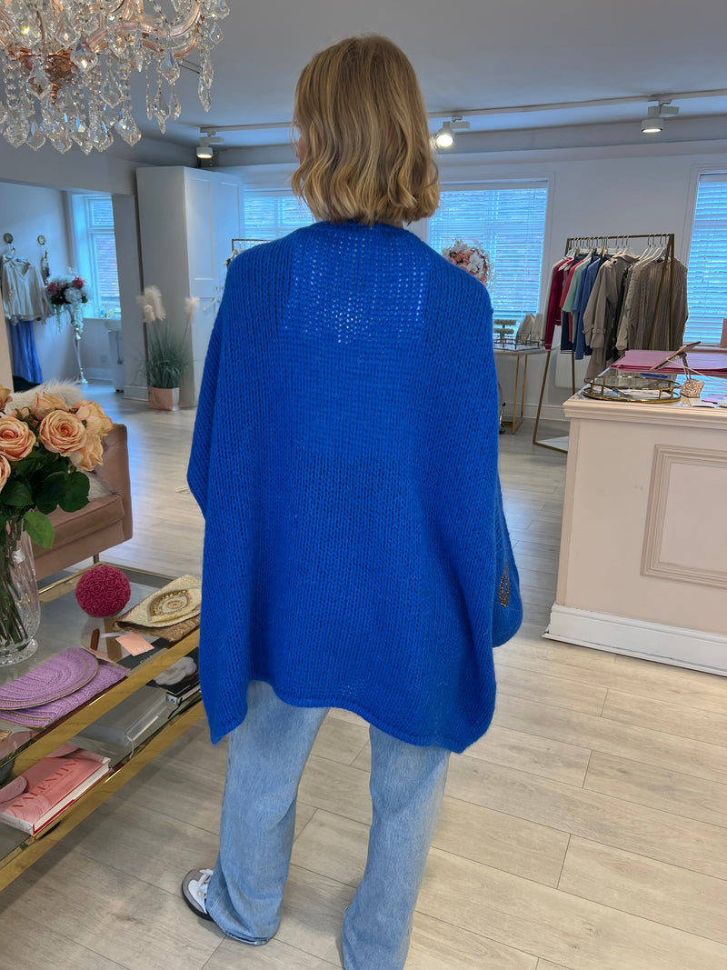 BLUE KNITTED PEACE&LOVE CARDIGAN