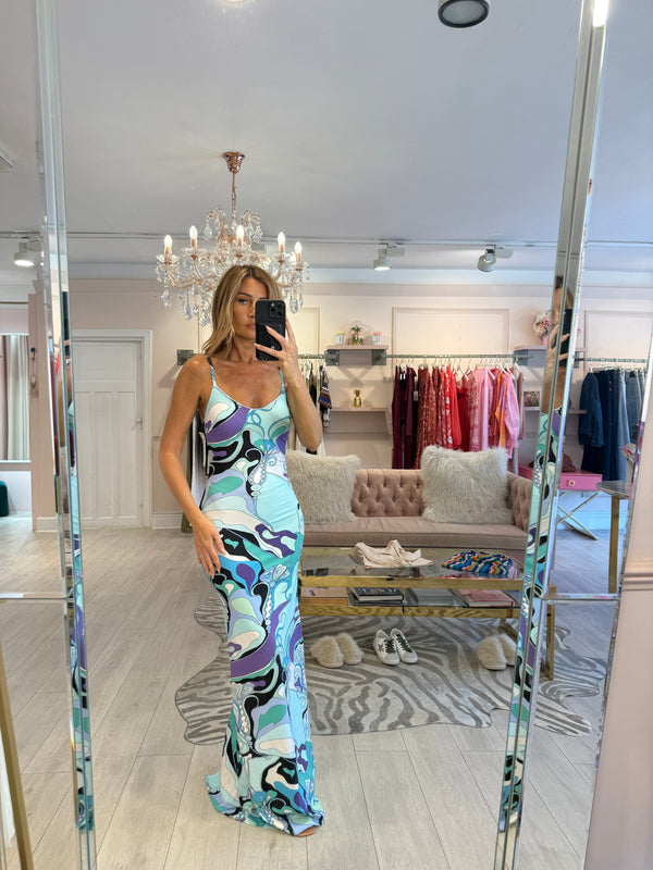 PHI PHI PRINT MAXI DRESS BLUE
