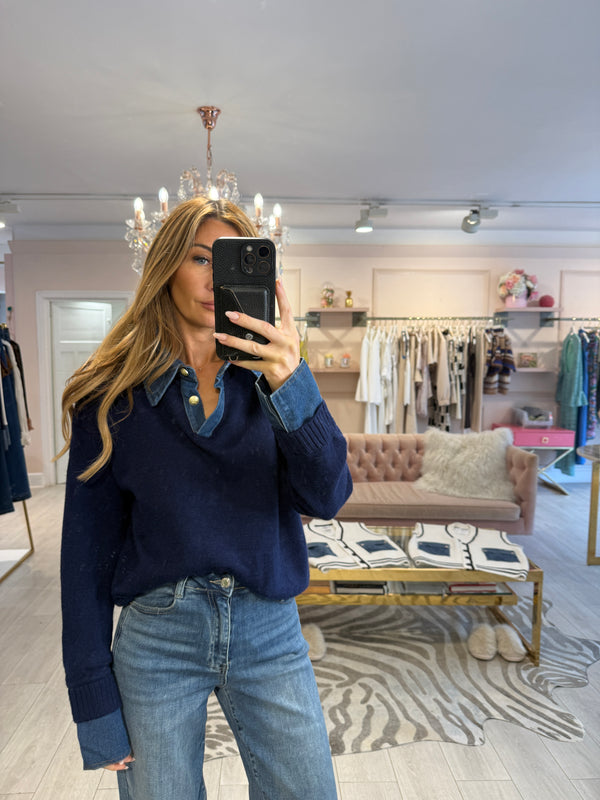 RIRI DENIM TRIM JUMPER NAVY