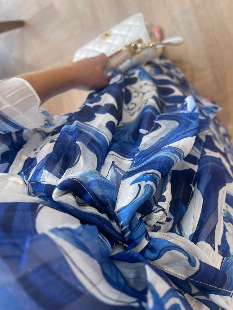 TIAH CHIFFON PRINT DRESS BLUE