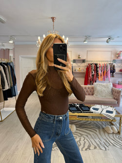 CARA STUD MESH BODYSUIT BROWN