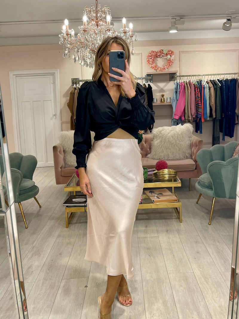 CELESTE LUXE OYSTER SATIN SKIRT