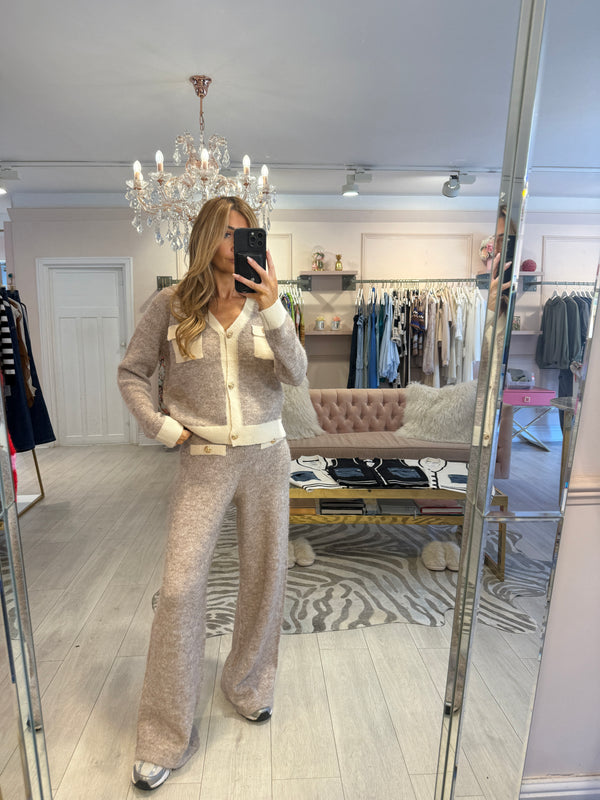 MELANIE GOLD BUTTON KNIT SET BEIGE