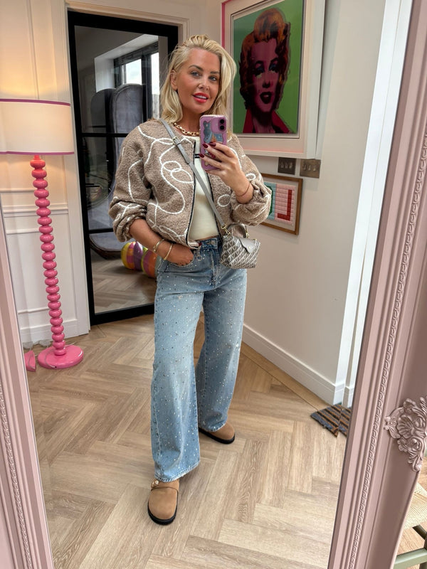 HAYLEY EMBROIDERED BOUCLE BOMBER CAMEL