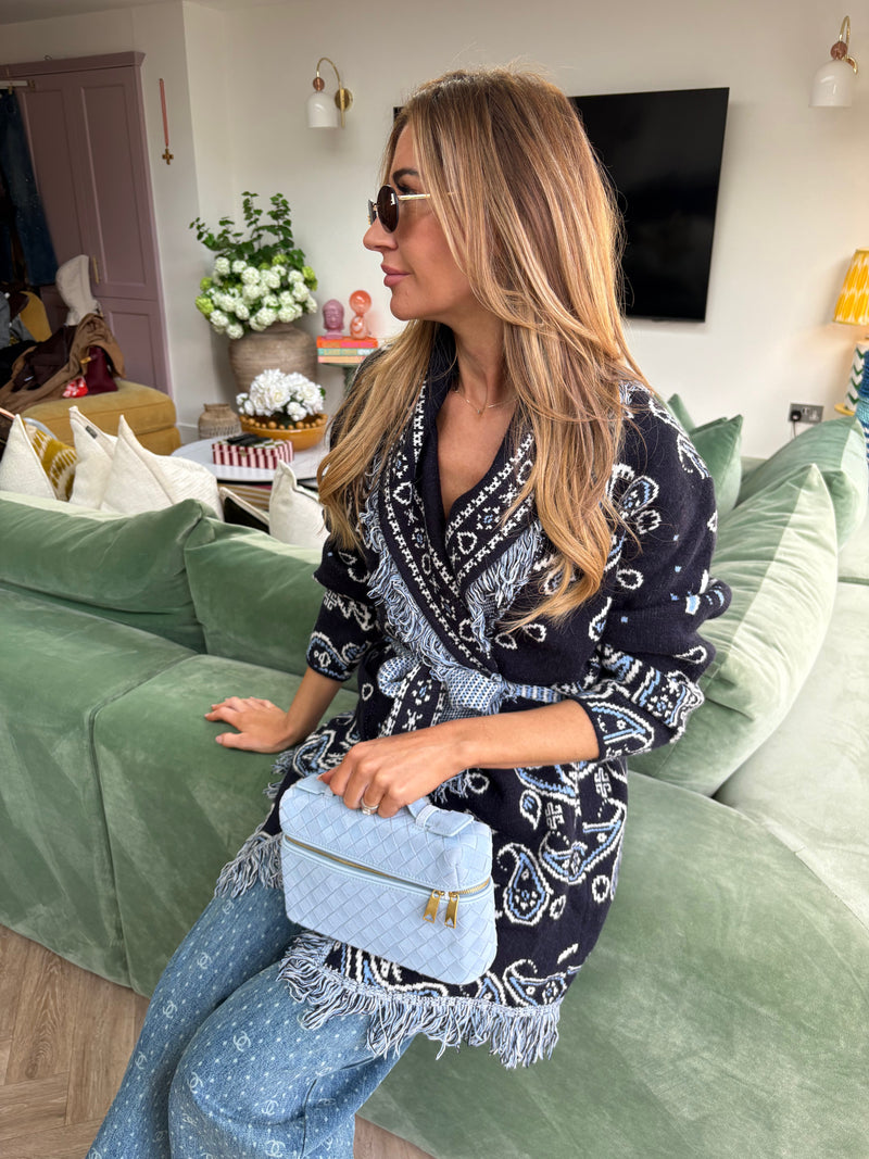 CADENCE SLEEVED PATTERNED CARDIGAN NAVY