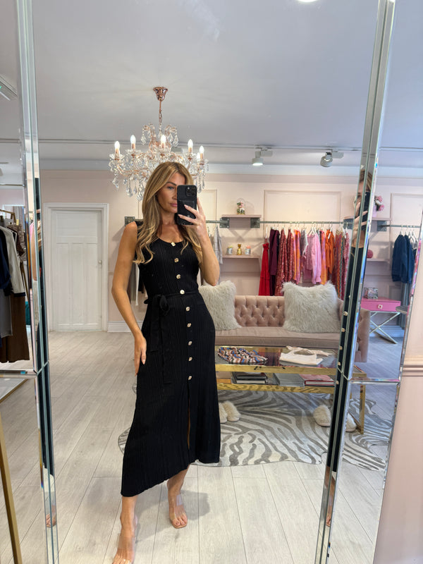 LOURDES RIB MIDI BLACK DRESS