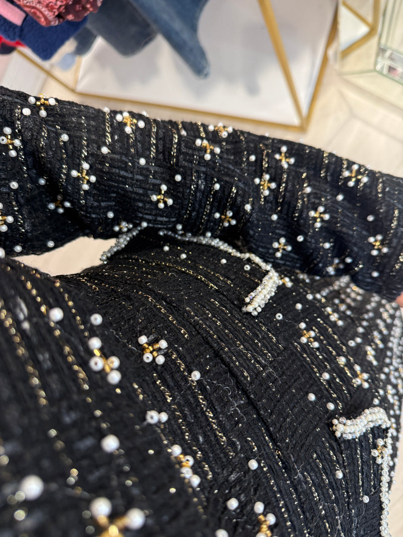 AMARANTA BOUCLE EMBELLISHED DRESS LONG SLEEVE BLACK