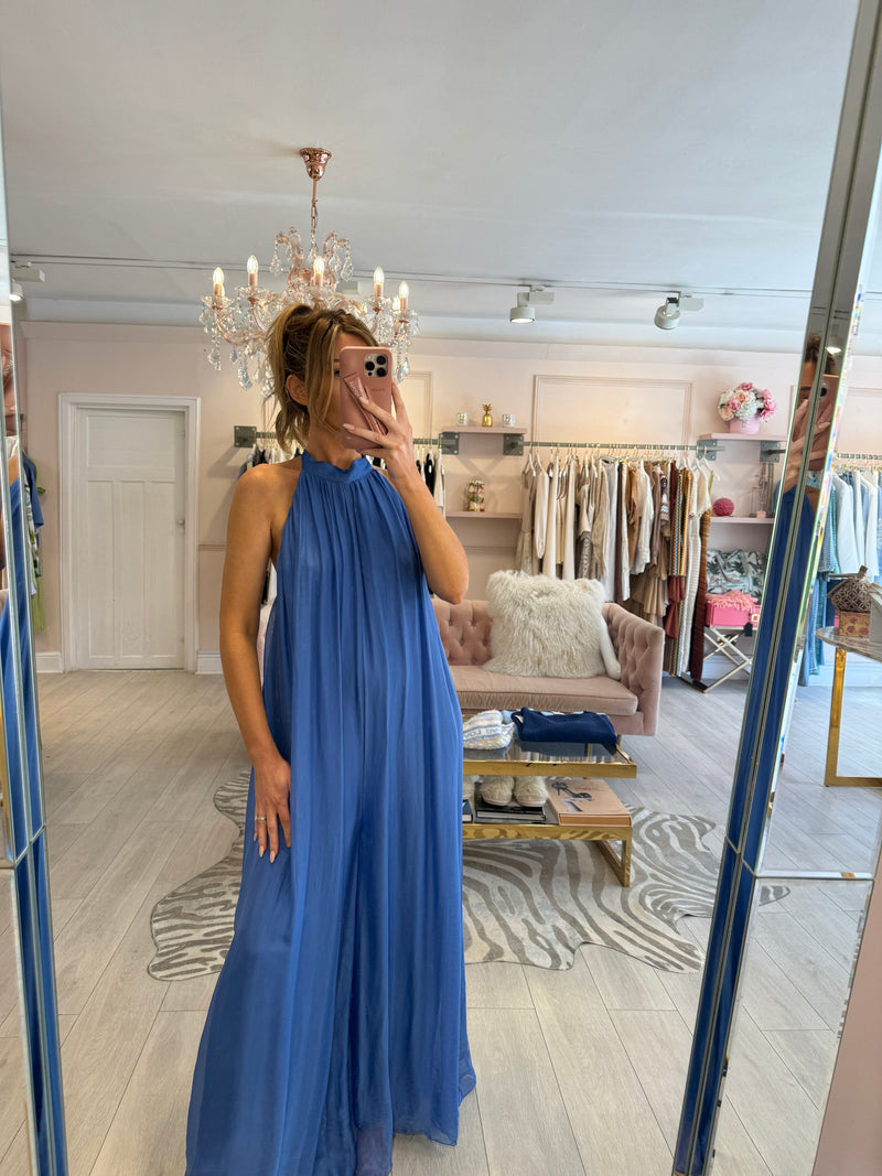 DION SILK MIX JUMPSUIT BLUE
