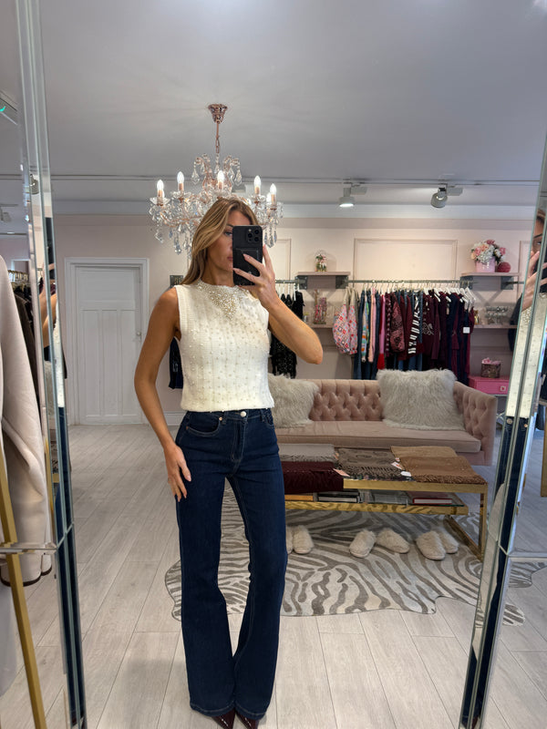 DALIA PEARL KNIT TOP CREAM