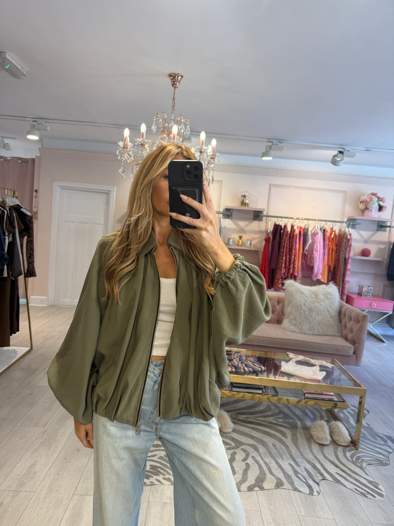 NAOMI BALLOON SLEEVE BOMBER JACKET KHAKI