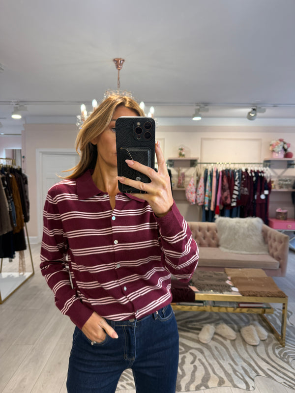 GISELLE STRIPE CARDIGAN WINE/PINK