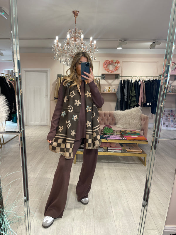 LOU MOTIF SCARF BROWN