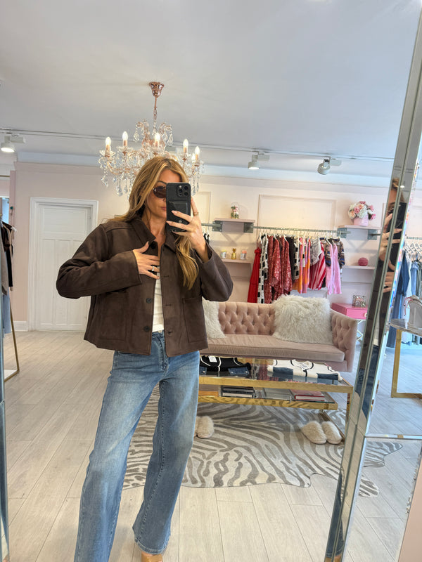 DARCEY FAUX SUEDE CROPPED JACKET BROWN