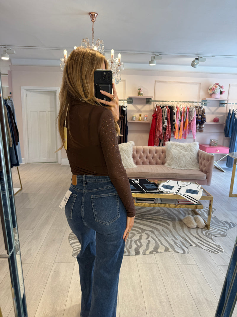 CARA STUD MESH BODYSUIT BROWN