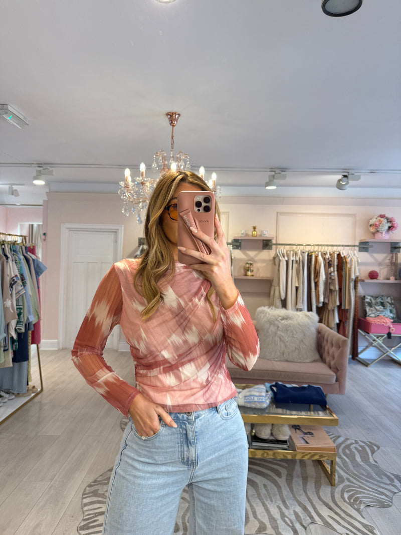 MILEY MESH TOP BRUSHSTOKE PRINT PINK
