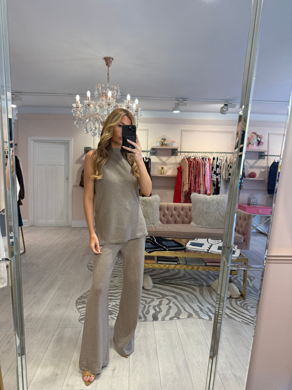 ALBA KNIT SLEEVELESS TROUSER SET TAUPE
