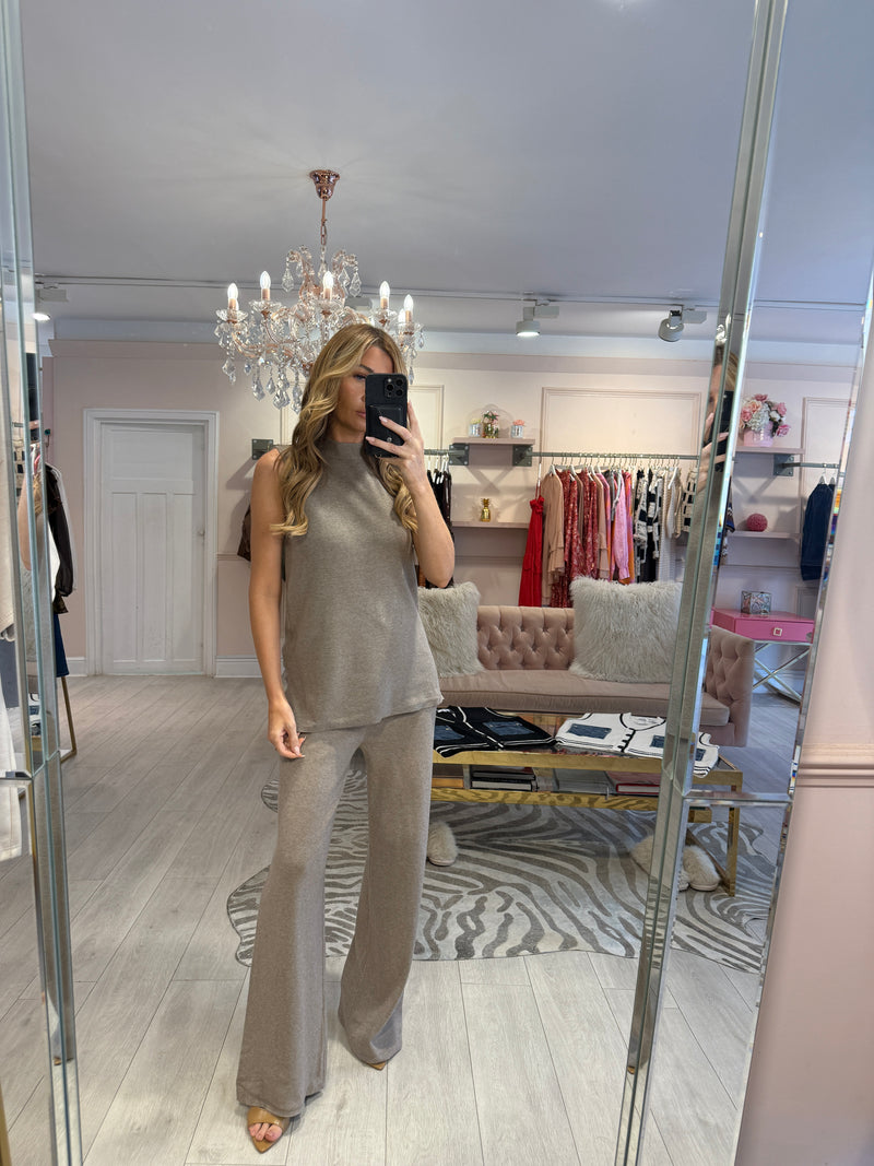 ALBA KNIT SLEEVELESS TROUSER SET TAUPE