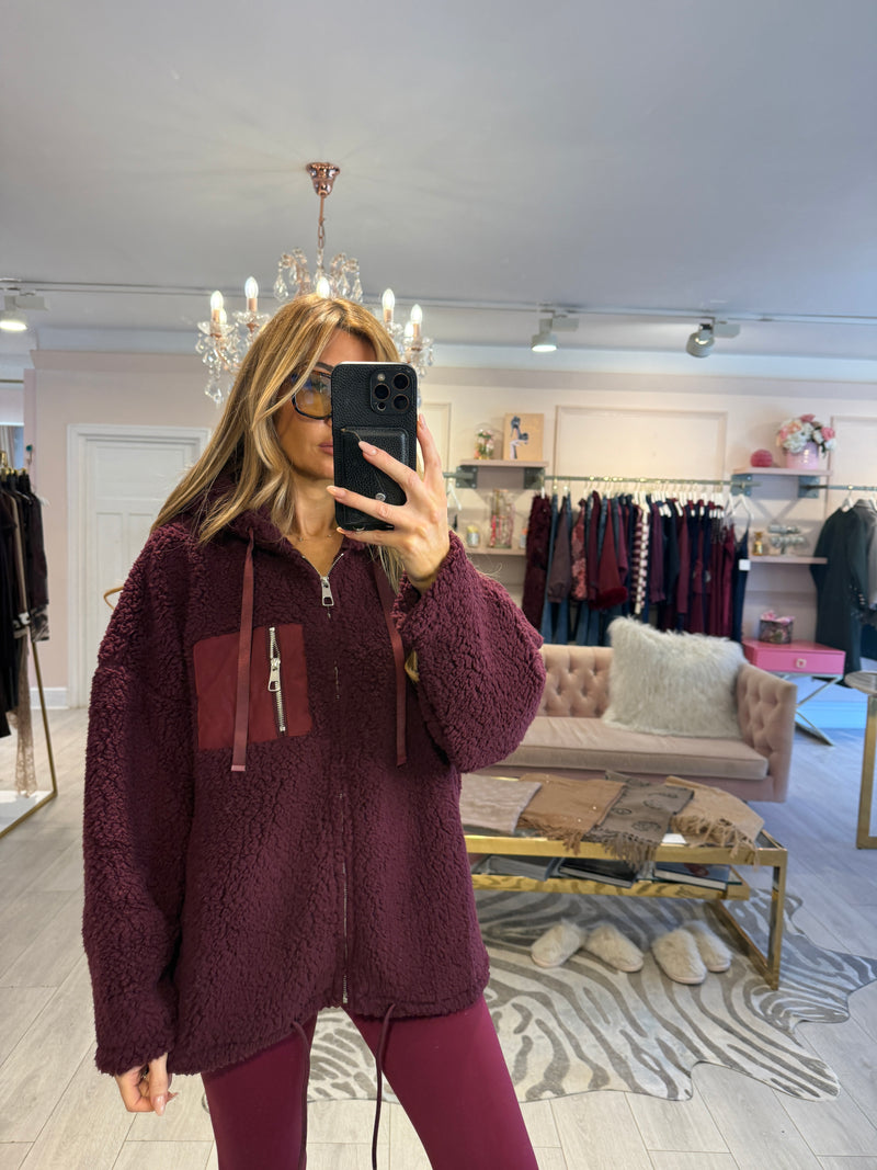 CANDACE BORG FLEECE FULL ZIP JACKET BURGUNDY