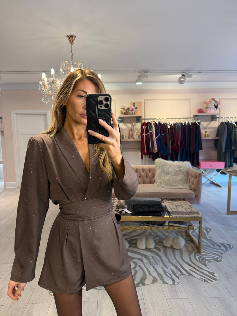 AMELIE BLAZER PLAYSUIT BROWN