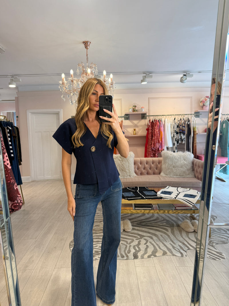 CHARLOTTE KNIT ASYMMETRIC CARDIGAN NAVY